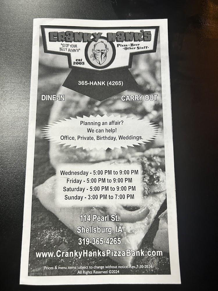 Cranky Hanks Pizza Bank Menu image 4
